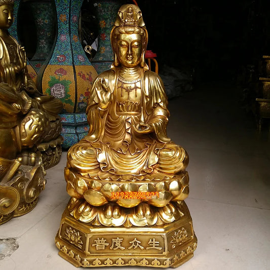 51CM large huge # Temple hall saloon home efficacious Protection #Guanyin Buddha Avalokitesvara Lotus Buddha gold copper statue