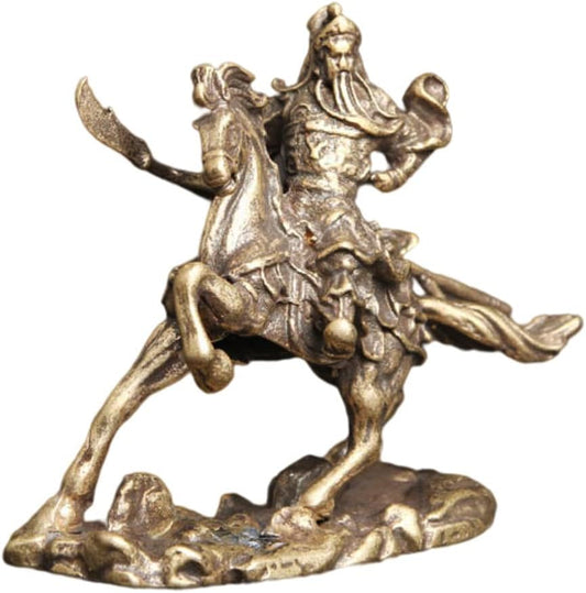 ULTNICE Chinese Feng Shui Gifts Brass Horse Riding Desktop Figurines: Lucky Horse Riding Artistic Style Decor Guan Yu Statue Horse Tea Pet Adorn Ornament Chinses Gift Samurai Riding Horse Sculpture