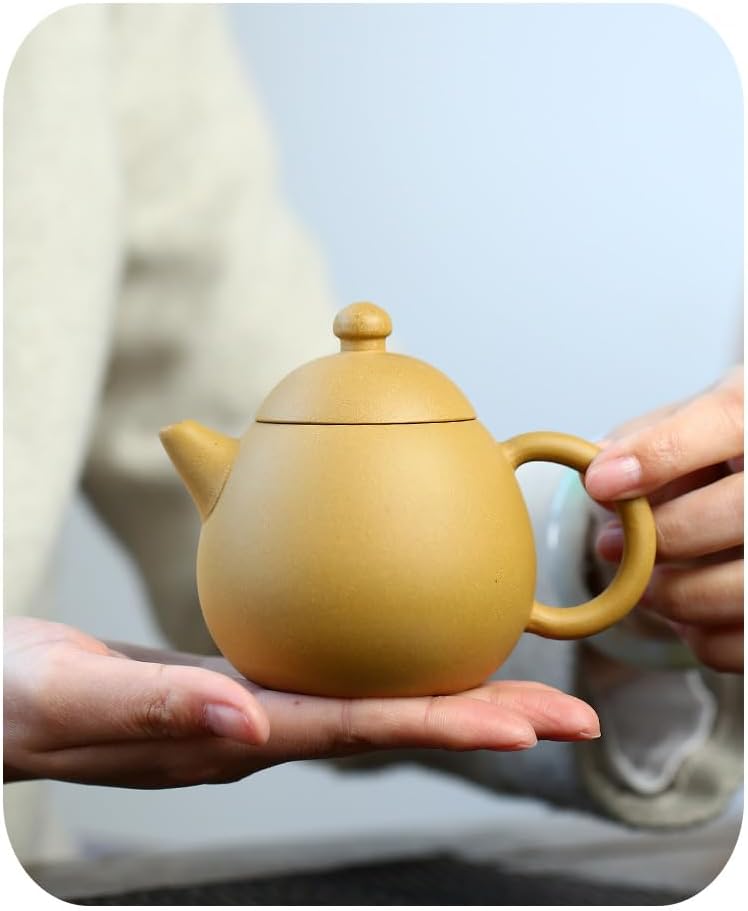 Teapot 8oz/240ml Chinese Dragon Egg Zisha Clay Genuine Yellow Huangduan Pots for Loose Tea