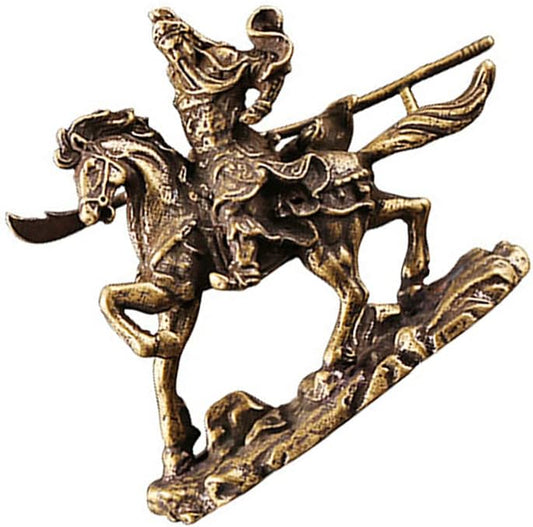 Baluue Guan Gong Ornaments Guan Gong Statue Sprinting Horse Figurines Desk Topper Guan Yu Ornament Feng Shui Statue Monkey Figurines Desktop Guan Yu Shaped Decor Gift Office Charm Brass