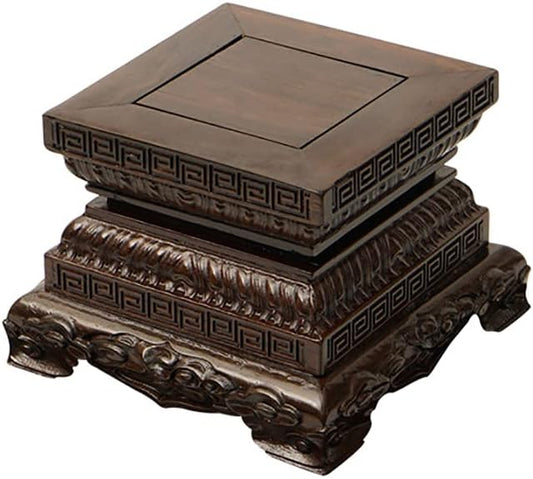 GOLDY&WENDY Square Ebony Wood Solid Wood Base Guanyin Buddha Statue Ornament Base Carved Craft Display Stand