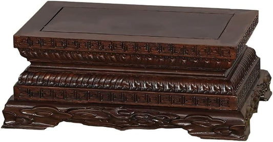 Chinese Wooden Ebony Lotus Vajra Base Rectangular Buddha Statue Guanyin God of Wealth Sculpture Pedestal