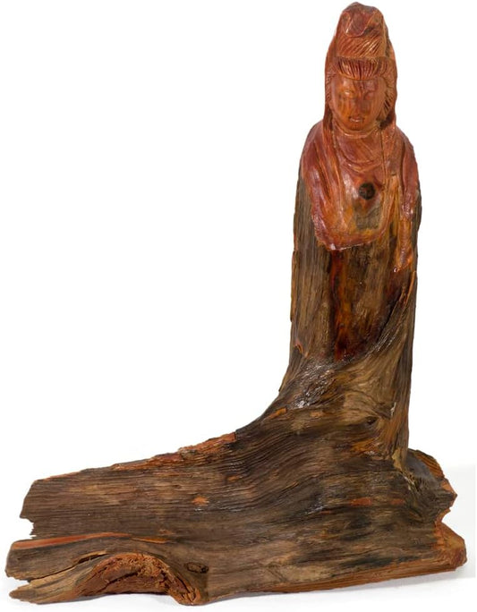 ChinaFurnitureOnline Hand Carved Cedar Wood Chinese Statue Guanyin