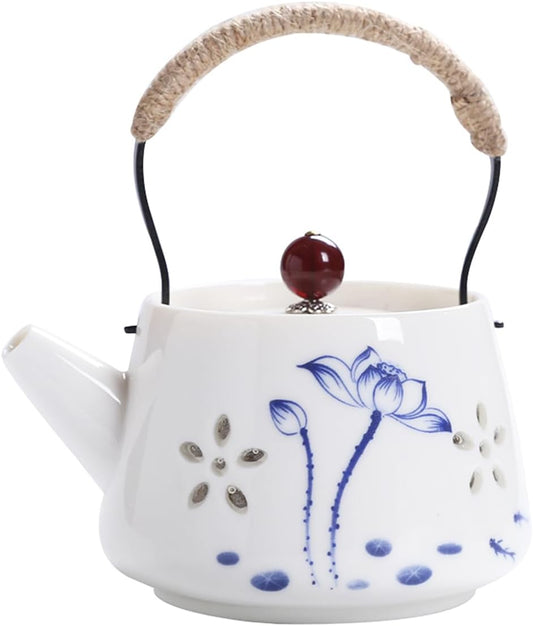 Sizikato Blue and White Porcelain Teapot with Handle, 7oz Scented Teapot