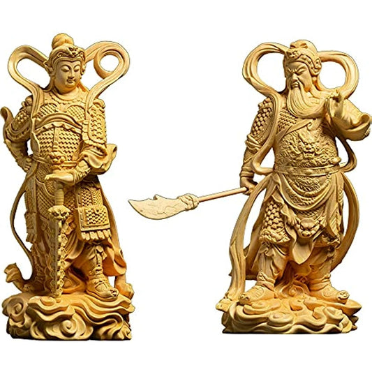 WJCRYPD Buddha Wood Dedicated Door Gavin Vedas Buddha Statue Guan Yu Ornaments Guan Gong Guardian Statue Wood Carving Home Decor Buddha Statue SurongL (Color : Dark Khaki)