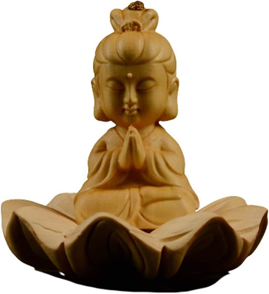 YKHB Buddha Statue Buddha Statue Maitreya Buddha Statue Guanyin Bodhisattva Statue Solid Wood Lotus Sitting Buddha Feng Shui Lucky Crafts Decor Best Gift (Color : A, Size : Guanyin Bodhisattva)