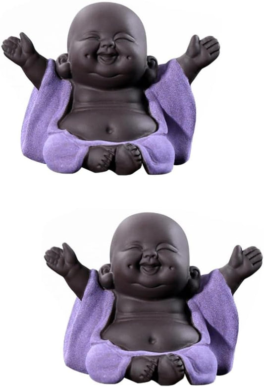 Didiseaon 2 Pcs Tea Pet Little Monk Happy Buddha Sculpture Zen Monk Decoration Monk Statue Tea Mascot Maitreya Statue Tabletop Zisha Tea Pet Tea Pet Figurine Zisha Pottery Desk Baby China