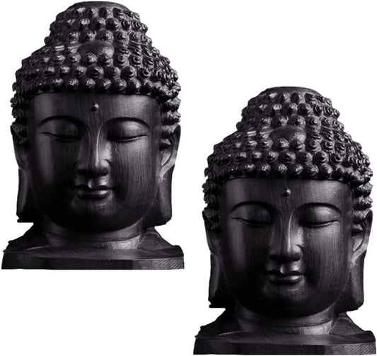 Opexicos 2Pcs Statue Artsand Craft Gifts Blessing Decoration Evil Religiou Wood Carving The Original Statue The Buddha Guanyin Statue Lucky Decoration Wooden Carving Crafts Head Buddha Statue