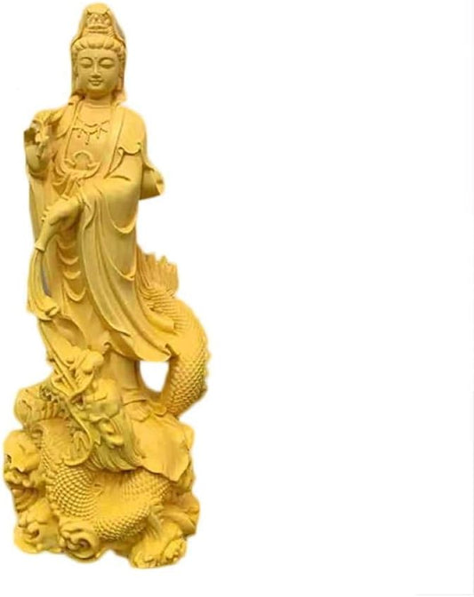 Handmade Sculptures Sculptures Sculpture Character Decoration Busts Sculptures Ornaments Solid Wood Dragon Guanyin Statue Art Sculpture Wooden Carved Buddha Statue Home Guanyin Decoration Figurine