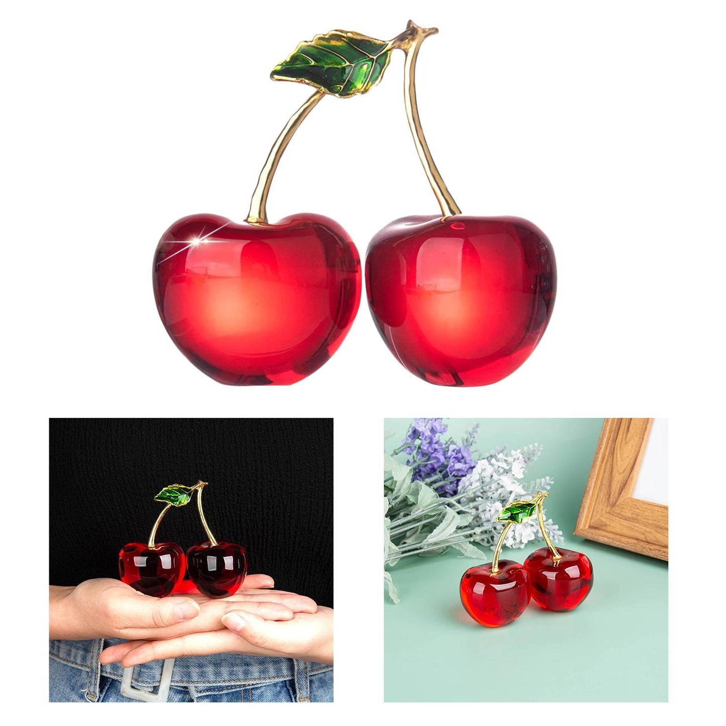 Chili Cherry Crystal Fruit Statue Sculpture Art Decor Ornament