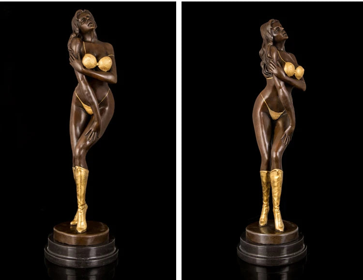 54CM large TOP COOL Original Bronze Sculpture statue ART Golden Bikini model girl statue home office living ROOM Ornament