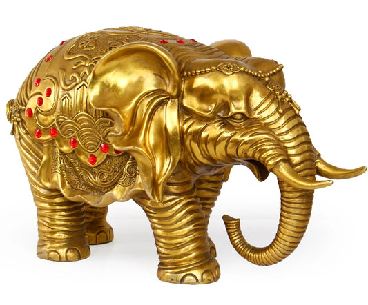 55 CM large # home office Safety business luck efficacious Talisman # Golden Thailand Indian elephant # Brass elephant statue