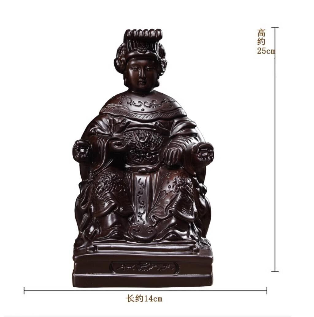 25cm,Ebony Wood MAZU Statue Carved,CHINA Taoism Matsu Sit FOLK Goddess Sea 妈祖神像