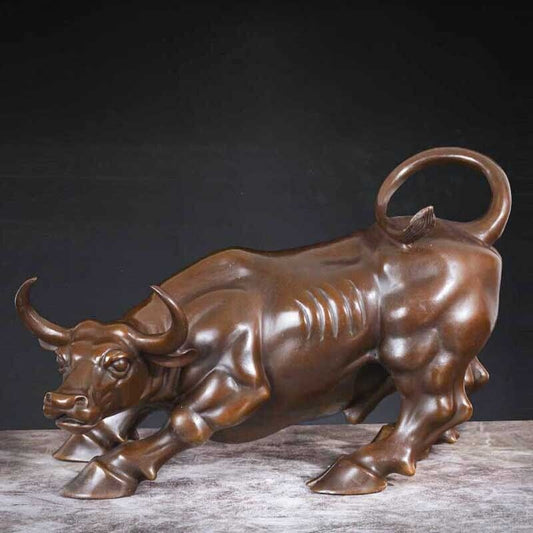 7.5 '',Bull Sculpture Brass Cow Statue Wall Street Cattle Copper China Fengshui