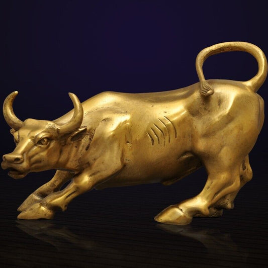 43cm,Bull fortune Brass Cow Statue Wall Street Cattle Copper yellow Fengshui OX