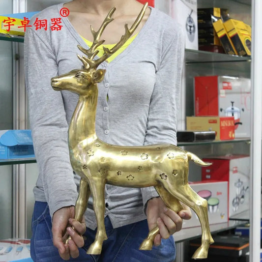 58 CM large # TOP COOL office home Propitious Prosperous Talisman Money Drawing gold deer statue # TOP decorative art