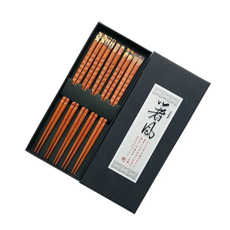 5Pairs/Lot Japanese Wooden Chopsticks Hand-Carved Tortoise Shell Red Sandalwood Chopsticks Crafts Kitchen Tableware Set Gift