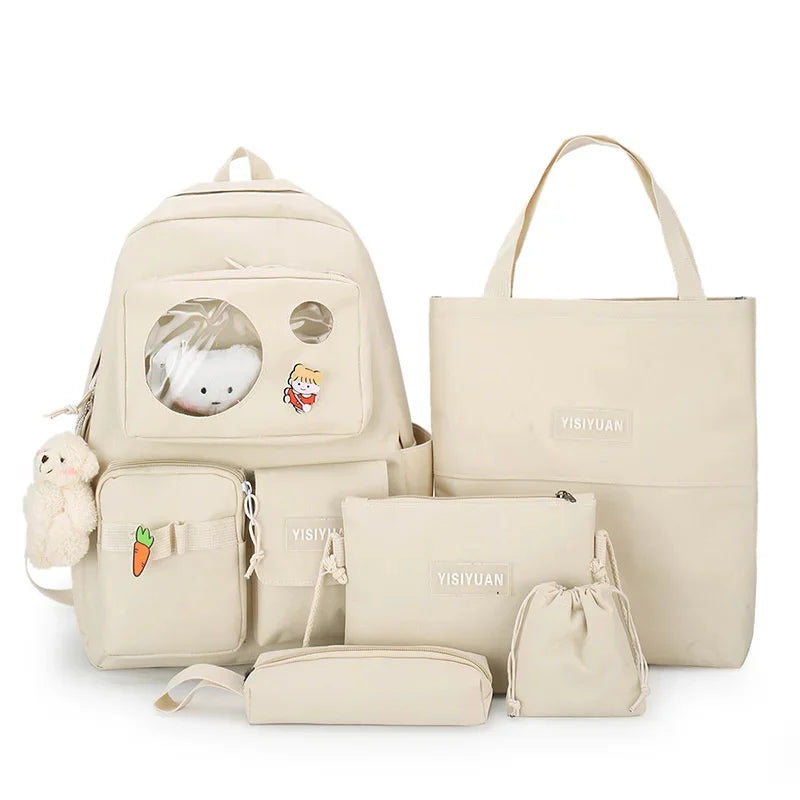 5Pcs/Set Schoolbags Teenager Girls Backpack Large Fashion Cute Pattern School Bags New Trend Shoulder Backpacks For Women
