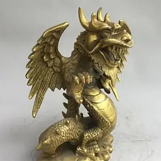 6" Chinese old antique bronze brass auspicious dragon Fengshui ornaments statue