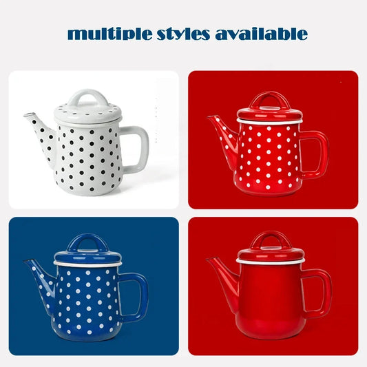 600ML Enamel Coffee Pot Japanese Style Thick Enamel Teapot Oil Can Induction Cooker Gas Stove Universal Boil Water Pot
