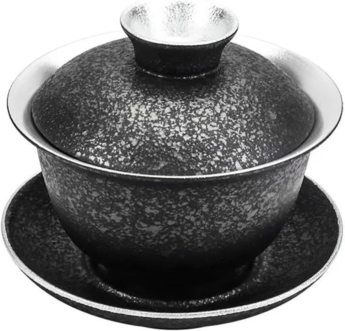 Afternoon Tea Set Ceramic Silver Covered Bowl 999 Pure Silver Covered Bowl Rough Pottery Kung Fu Tea Set Hand Gilded Silver Sancai Tea Bowl Tea Cu Tea Set For Adults