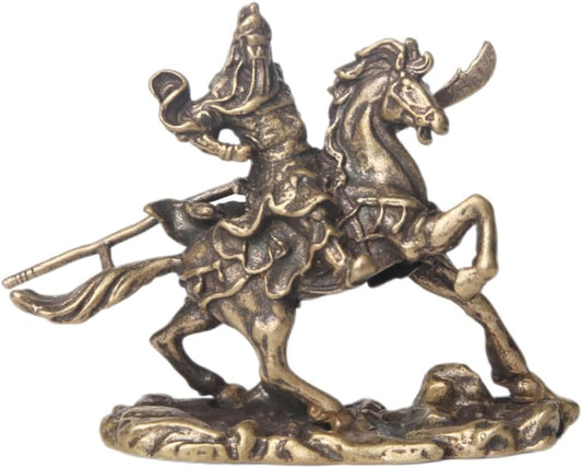 GRIRIW Bronze Ware of Guan Yu on Horseback Brass Horse Figurine Desk Topper Chinoiserie Ornaments Guan Chang Statue Chinese Zodiac Figure Kwan Kung Statue Home Table God Tea Pet Tea Tray