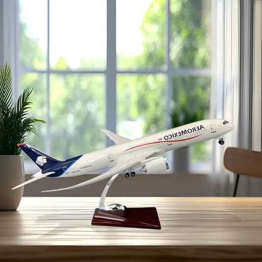 1 130 Model Plane 16.98 Inch Mexico Theme Wide-Body Passenger Aircraft Model B787 with Display Stand, Removable Design, Decorative Collectible for Home or Office(with Light)