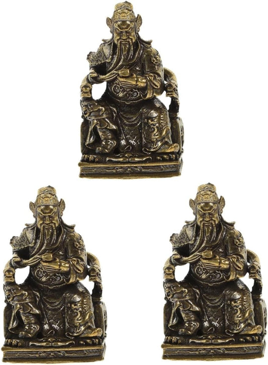 IMIKEYA 3pcs Antique Brass Ornaments Vintage Crafts Brass Guan Gong Sculpture Indoor Desktop Decor Statue for Home Desktop Brass Statue Brass Adorn Spring and Autumn Guan Yu God of Wealth