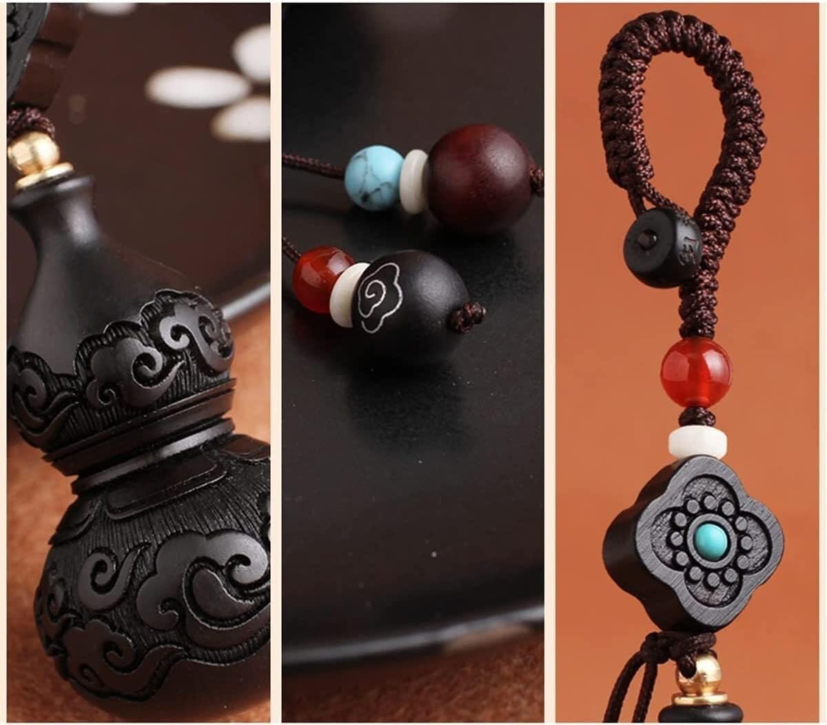 RAN Black Sandalwood Handmade Key Chain Gourd Keychain Pendant Car Keychain Lucking Cute Trinkets for Men and Women