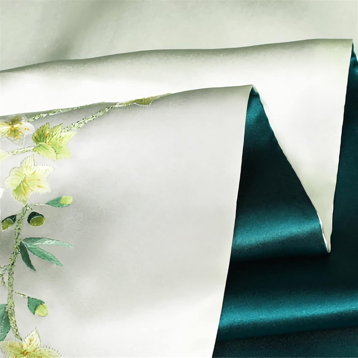 RAN Winter Warm Scarfs Double-Layer Soft Silk Scarf Shawl, 68.9" Long Lightweight Shawl Wrap, Embroidered by Hand with Floral Pattern