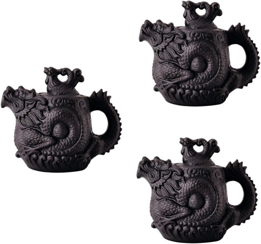 3pcs Dragon Phoenix Purple Clay Teapot Zisha Teapot Tea Kettle Ceramic 510 drip tip water boiling pot vintage tea kettle Clay Tea Pot boiling water pot High capacity office