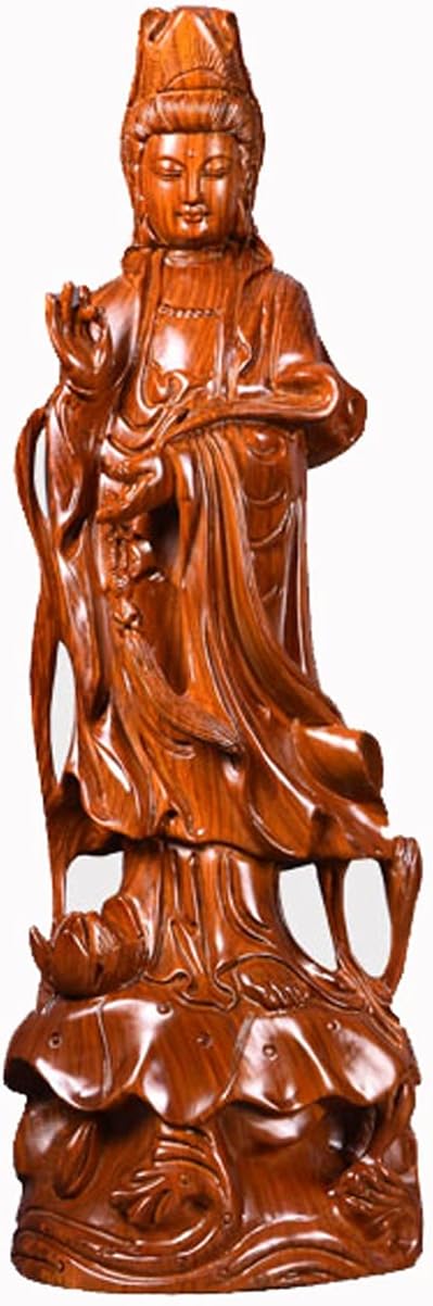 KIZQYN Guan Yin Statue Woodcarving Guanyin Buddha Decoration Guanyin Buddha Statue, Buddhist Statue, Lucky, Study Desktop Collection, Home Sculpture (15X10X50cm) Lucky Buddha Statue