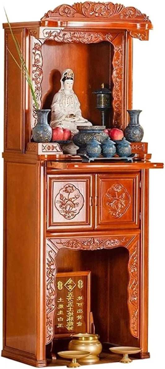 Buddha Altar Shelf God Of Wealth Cabinet Solid Wood Platform Cabinet Household Guan Gong Ancestor Guanyin Buddha Platform Offering Table Buddha Niche God Tower Shrine Buddha Cabinet Statue Stand/Buddh