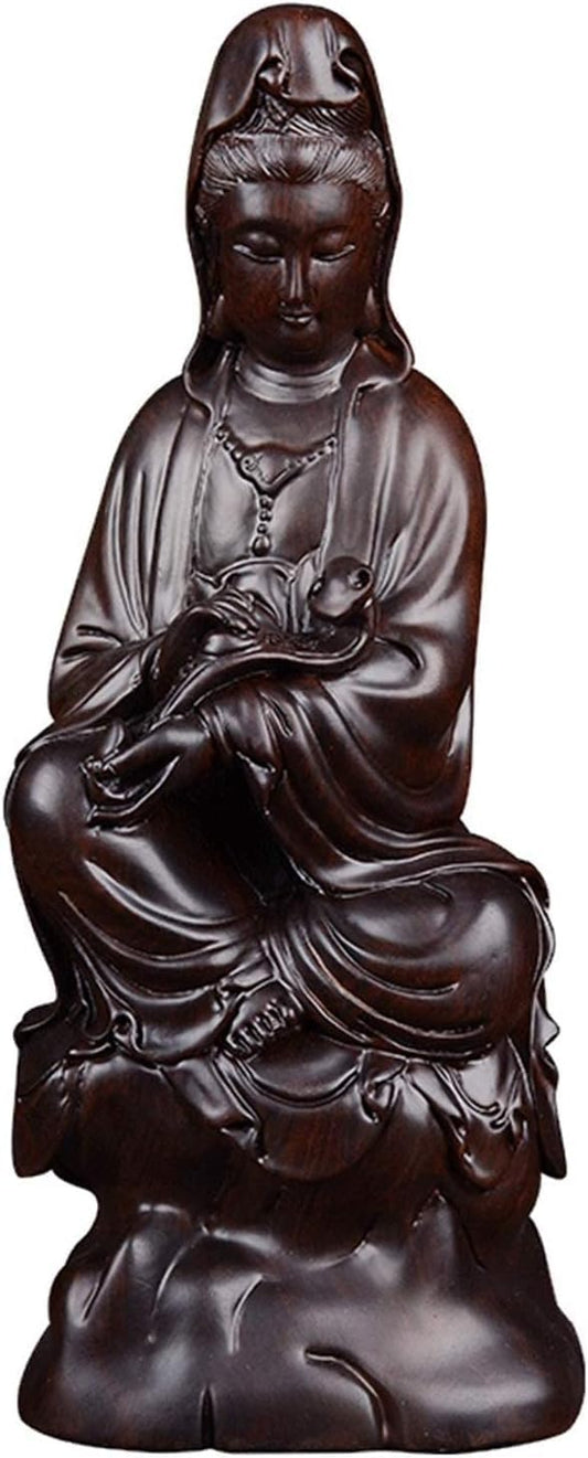 PBANDN Zen Art Buddha Statue Garden Patio Sculpture, Home Decor Figurine Ornament Buddha Statue - Ebony Wood Carving Guanyin Feng Shui Decoration