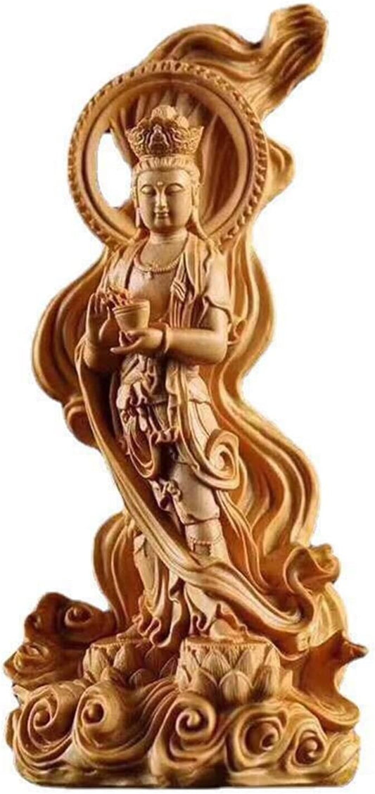 OUSIKA Buddha Statues for Home Decor Mini Buddha Figurine Solid wood Cypress Guanyin statue,Chinese Buddha Statue Modern hand-carved Home Living Room Feng Shui Decoration Guanyin Statue Buddha Statues