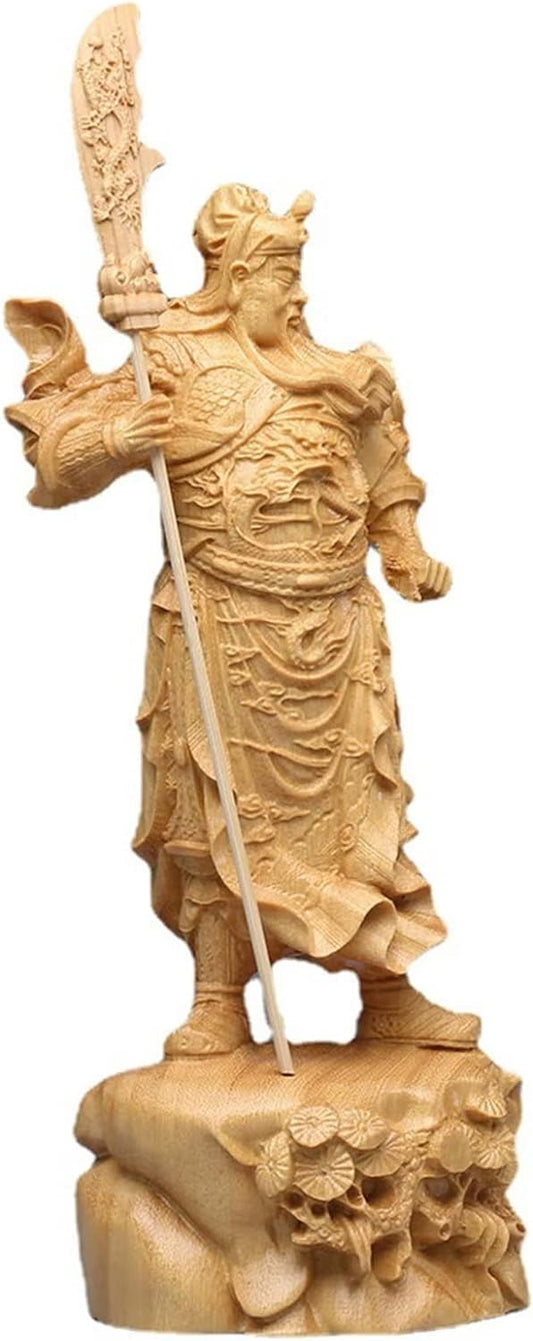 Aritjt Wood Carving Guan Yu Statue/Guan Gong Statue/Guan Di Statue/Guan Yun Chang Statue Figurines Feng Shui Decor Home Office Decoration Tabletop Decor Good Lucky Gifts