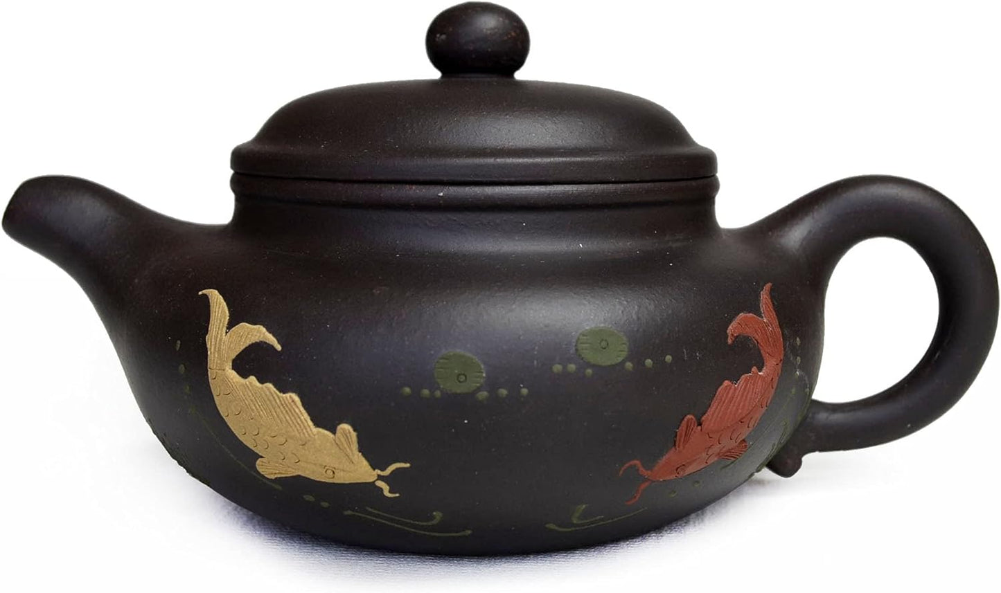 Teapot Chinese Gongfu Genuine Black Clay Zisha 10oz Classics Fanggu Pot Infusers Tea (Zini purple clay)
