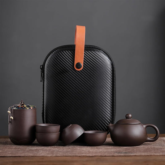 Chinese/Japanese Tea Set Purple Sand Tea Cups Ceramic Portable Teapot Set Outdoor Travel Gaiwan Tea Cups of Tea Ceremony Teacup Fine Gift Kung Fu Tea Set Portable Teapot Set Tea Gift set (Size : B)