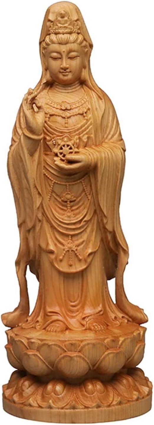 Aritjt Guan Yin Statue Standing on Lotus Pedestal- Quan Yin East Asian Goddess of Compassion and Mercy Sculpture,Meditating Buddha Figurine