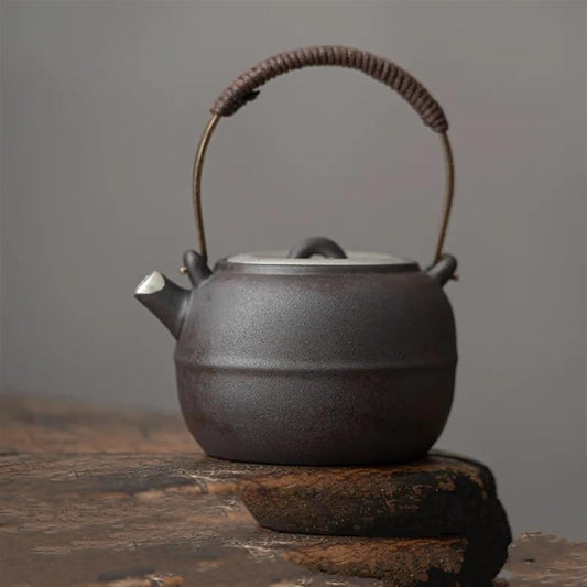 Afternoon Tea Set 230ml Handmade Gilded Silver Teapot Antique Coarse Pottery Apple Pot Tea Maker Kettle With Filter Kung Fu Tea Cafes Ornaments Tea Set For Adults (Color : A)