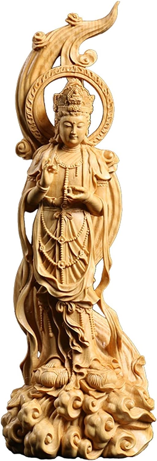 Weiping - Creative Design Guanyin Sculpture Wood Carving Buddha Statue Feng Shui Decoration Home Decoration Indoor Statue