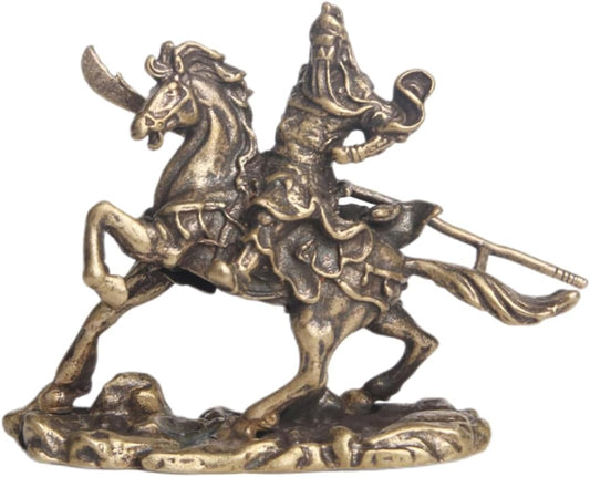 ABOOFAN Bronze Ware of Guan Yu on Horseback Desk Topper fengshui guan yu Statue Chinese feng Shui Figurine God of Samurai Riding Horse Sculpture Tabletop Ornament Animal Brass Display
