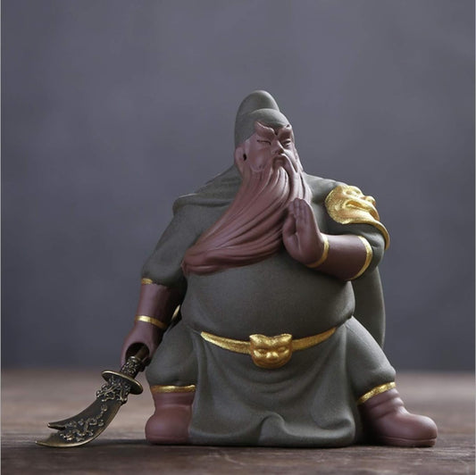 KKONION Chinese Style Ceramic Guan Gong Statue Modern Art Sculpture Purple Clay God of War Guan Yu Figurines Home Decoration
