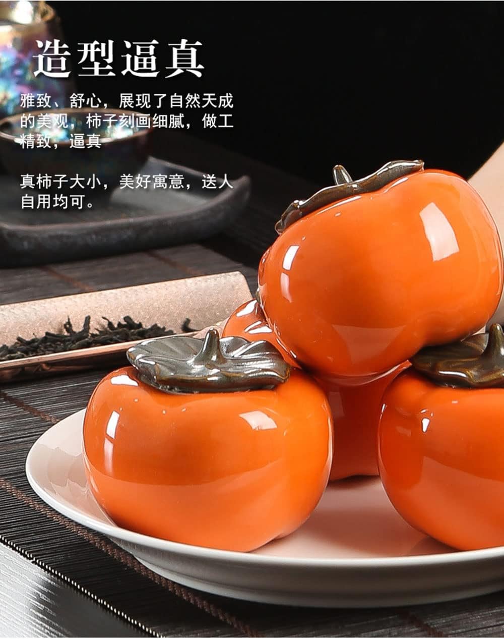 Liang baobao 2pcs Mini Tea Storage Containers ceramic jars with lids persimmon Jar container Orange Ornament for Tea Coffee Food Herb Candy Chocolate Sugar Spices (persimmon)