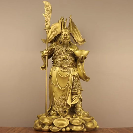 burid Pure Copper Chinese Feng Shui Guan Gong Statue God of Wealth Home and Office Decoration Wu God of Wealth Guan Yu Statue Best Furnishings Gifts