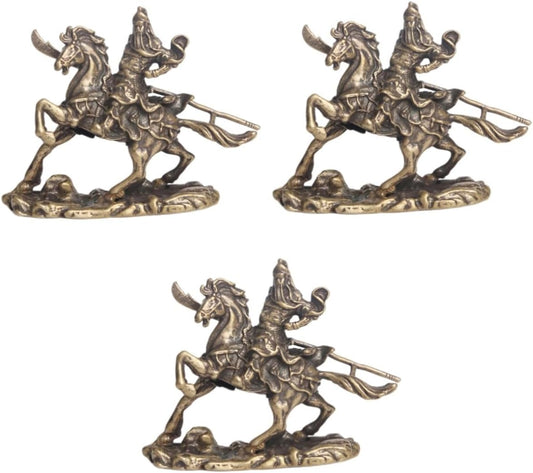 ifundom 3pcs Bronze Ware of Guan Yu on Horseback Decoraciones para Salas De Casa Guan Gong Collectible Figurine Feng Shui Figurine Guan Yu Figure Lucky Desk Topper Wen Wan Brass Statue Tea