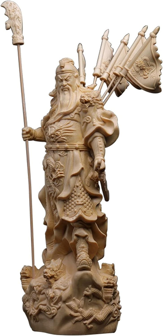 Creative Design Guan Yu Sculpture Wood Carving Buddha Statue God of Wealth Five Flags Guan Gong Feng Shui Home Furnishing Decoration Indoor Statue