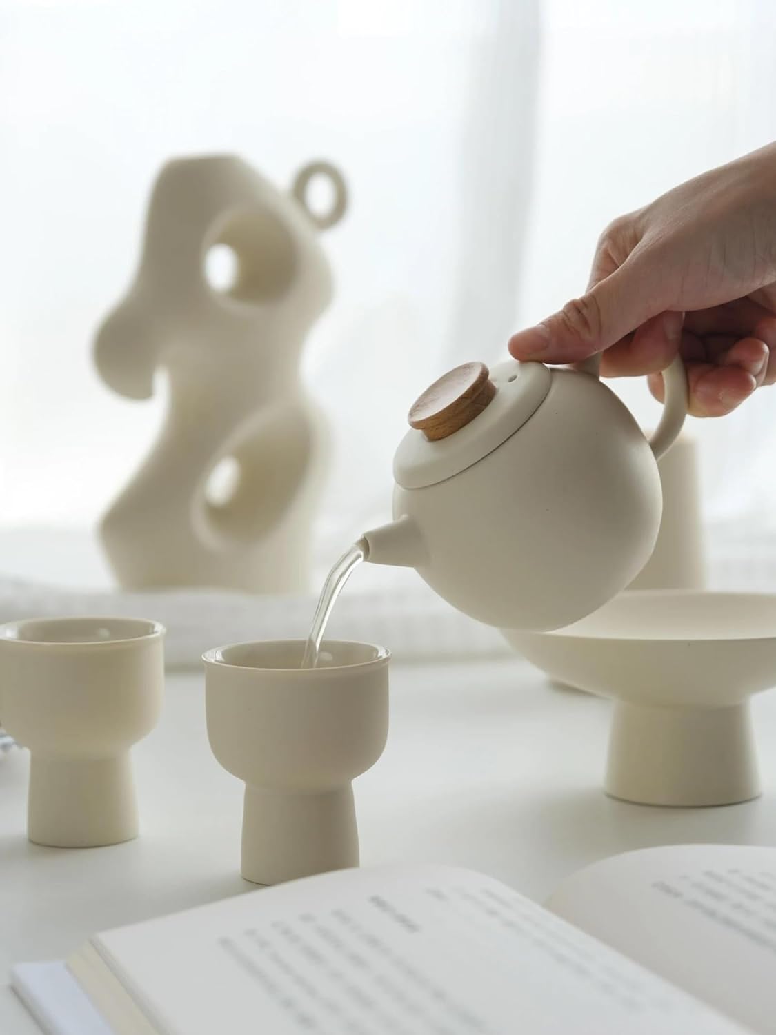 Afternoon Tea Set Light Brewing Ceramic Tea Set Fresh Cream Design Japanese Style Tea Cup Goblet Tray Tea Set For Adults (Color : B)