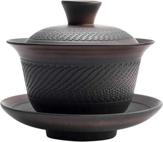 Chinese/Japanese Tea Set Purple Pottery Gaiwan Ceramic Handmade Household Kung Fu Tea Set Tea Bowl Tea Cup Tea Maker Tea Ceremony Portable Teapot Set Tea Gift set (Color : L 220ML)