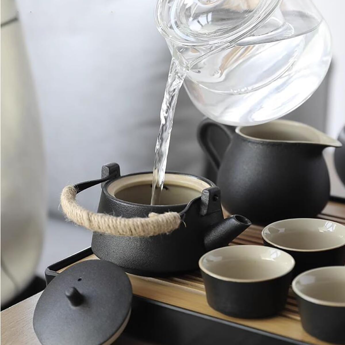 GIZNXBA Ceramic Portable Tea Sets for Adult, Travel Tea Pot Cup Set with Tray, Portable Ceramic Porcelain Tea Pot for Business Hotel Outdoor Picnic, Home, Business
